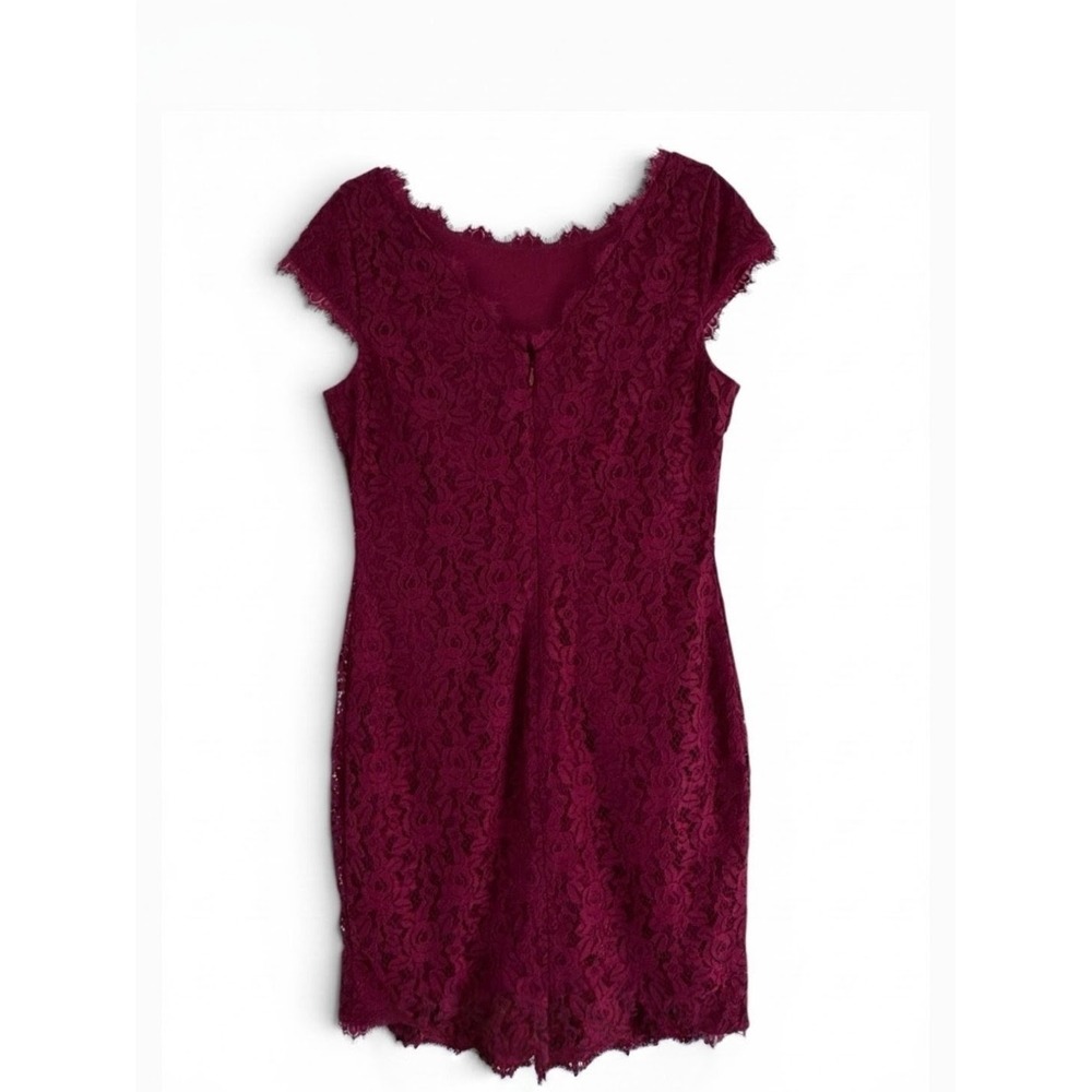 Eliza J Burgundy Lace Sheath Dress Cap Sleeve Scalloped Eyelash Trim Size 12 - Picture 7 of 12